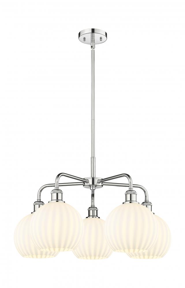 White Venetian - 5 Light - 26 inch - Polished Chrome - Chandelier