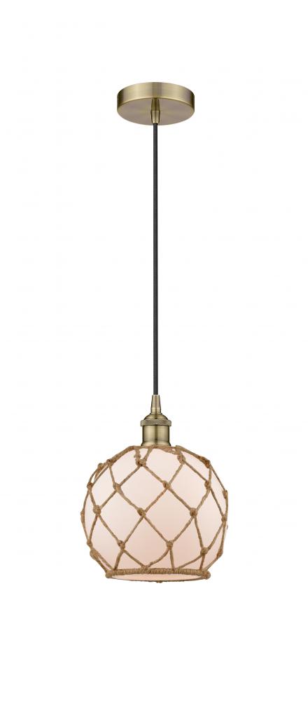 Farmhouse Rope - 1 Light - 8 inch - Antique Brass - Cord hung - Mini Pendant