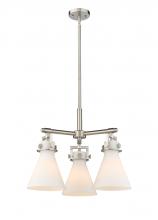 Innovations Lighting 411-3CR-SN-G411-7WH - Newton Cone - 3 Light - 21 inch - Satin Nickel - Pendant