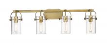 Innovations Lighting 423-4W-BB-G423-7CL - Pilaster II Cylinder - 4 Light - 35 inch - Brushed Brass - Bath Vanity Light