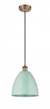 Innovations Lighting 516-1P-BB-MBD-9-SF - Plymouth - 1 Light - 9 inch - Brushed Brass - Cord hung - Mini Pendant