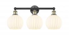  616-3W-BAB-G1217-8WV - White Venetian - 3 Light - 26 inch - Black Antique Brass - Bath Vanity Light