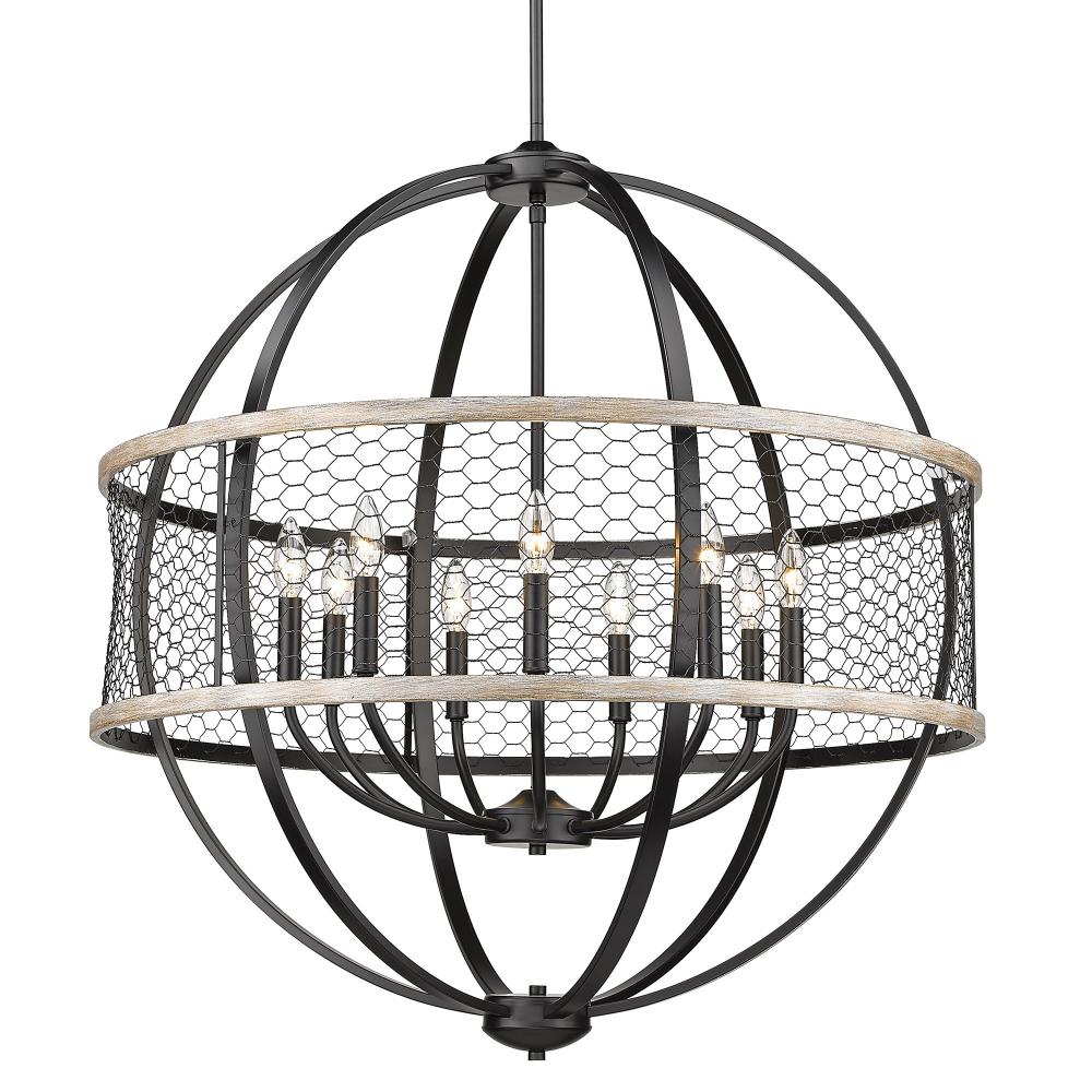 Roost 9 Light Chandelier in Matte Black with Chicken Wire Shade