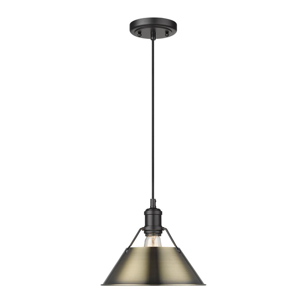 Orwell BLK Medium Pendant - 10 in Matte Black with Aged Brass shade