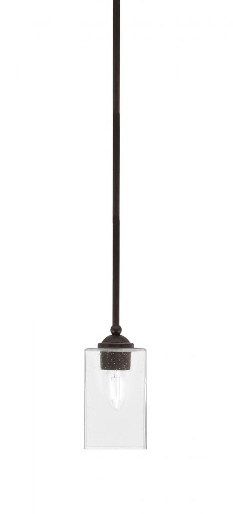 Zilo Stem Hung Mini Pendant, Dark Granite Finish, 4" Square Clear Bubble Glass