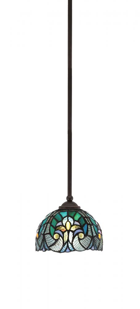 Zilo Stem Hung Mini Pendant, Dark Granite Finish, 7" Turquoise Cypress Art Glass