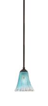 Toltec Company 560-DG-725 - Zilo Stem Hung Mini Pendant, Dark Granite Finish, 5.5" Fluted Teal Crystal Glass