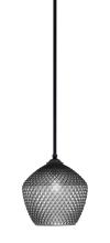 Toltec Company 560-MB-4922 - Zilo Stem Mini Pendant, Matte Black Finish, 9" Smoke Textured Glass