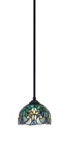 Toltec Company 560-MB-9925 - Zilo Stem Mini Pendant, Matte Black Finish, 7" Turquoise Cypress Art Glass