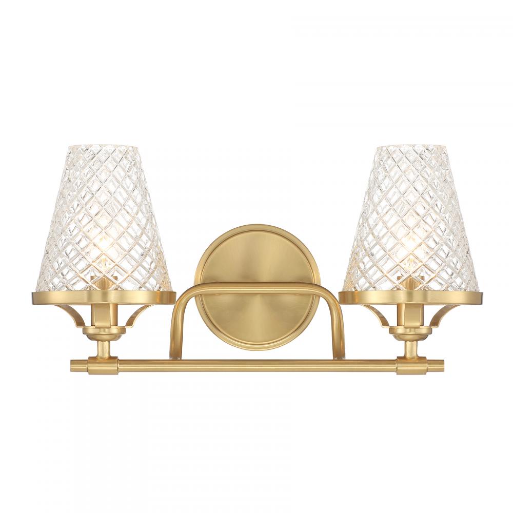 Candler 2-Light Bathroom Vanity Light in Warm Brass