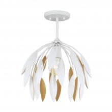 Capital 351811WE - 1-Light Botanical Semi-Flush Pendant in Matte White and Buffed Gold