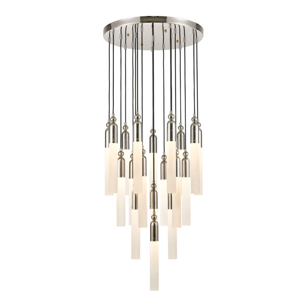 19-Light 25" Cylindrical Glass Polished Nickel Multi Pendant