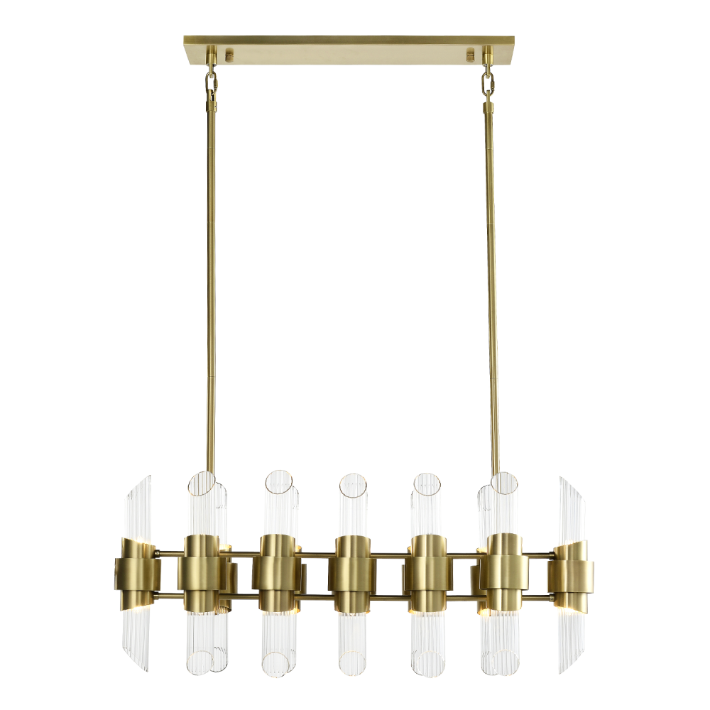 24 Duo Light 36" Aged Brass Linear Glass Chandelier