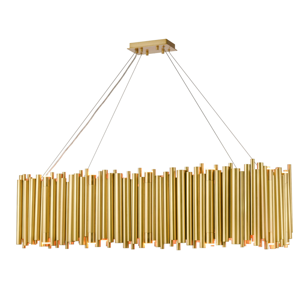 40-Light 48" Modern Rectangular Organ Pipe Aged Brass Chandelier