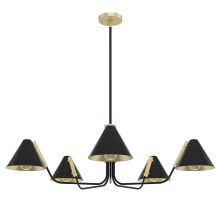 Hunter 19195 - Hunter Grove Isle Matte Black and Modern Brass 5 Light Extra Large Chandelier Ceiling Light Fixture