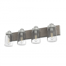 Hunter 48022 - Hunter Devon Park Brushed Nickel and Grey Wood with Clear Glass 4 Light Bathroom Vanity Wall Light