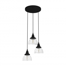 Hunter 19174 - Hunter Cypress Grove Natural Black Iron with Clear Holophane Glass 3 Light Pendant Cluster