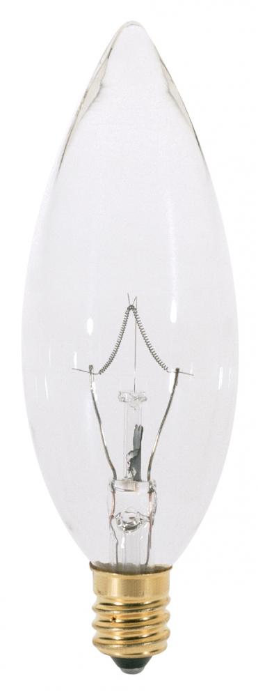 25 Watt BA9 1/2 Incandescent; Clear; 2500 Average rated hours; 193 Lumens; Candelabra base; 130 Volt