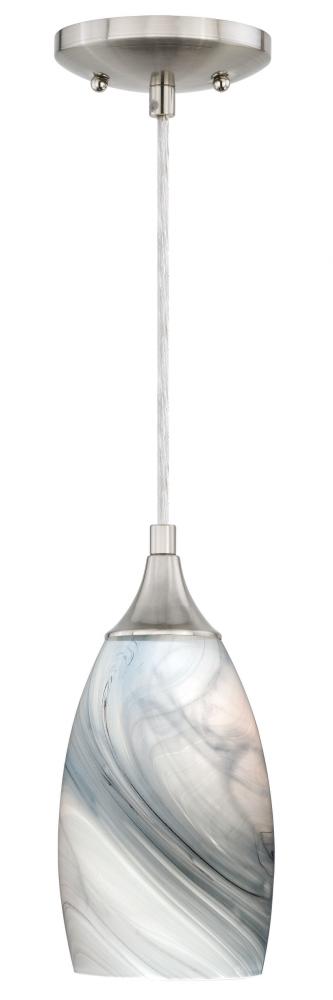 Milano 4.75-in Mini Pendant Marble Swirl Glass Satin Nickel