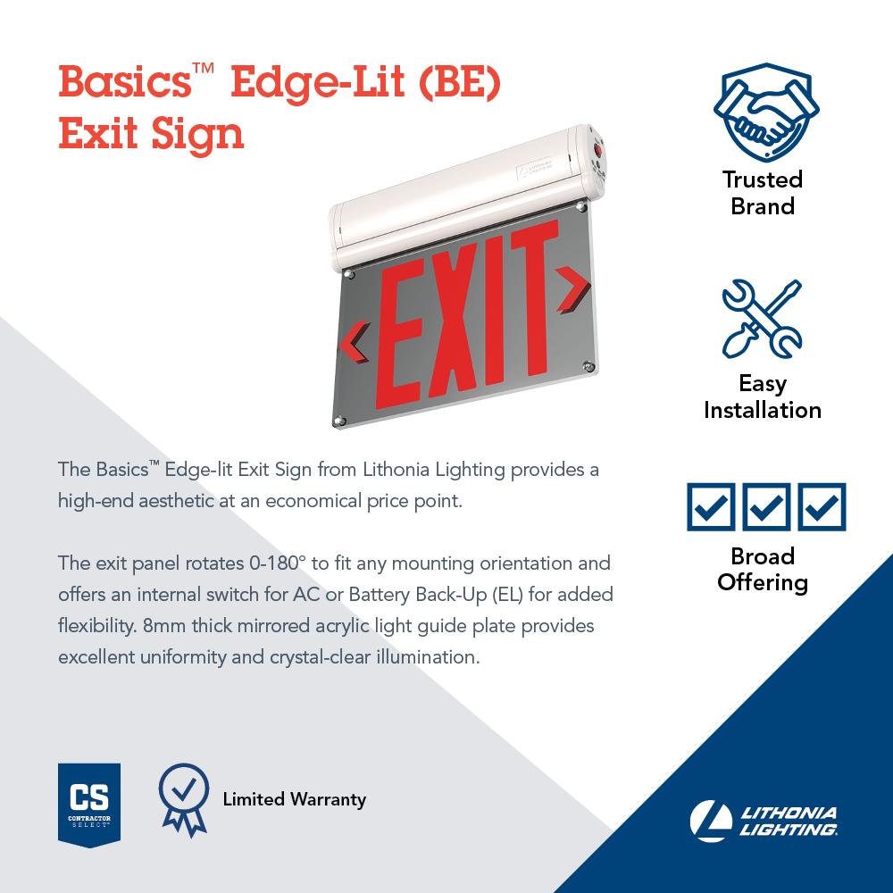 BASICS™ Edge-Lit Exit Sign, AC and Nicad