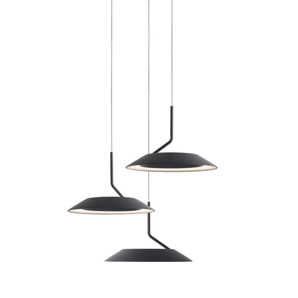 Royyo Pendant (Circular with 3 pendants), Matte Black, Matte Black Canopy