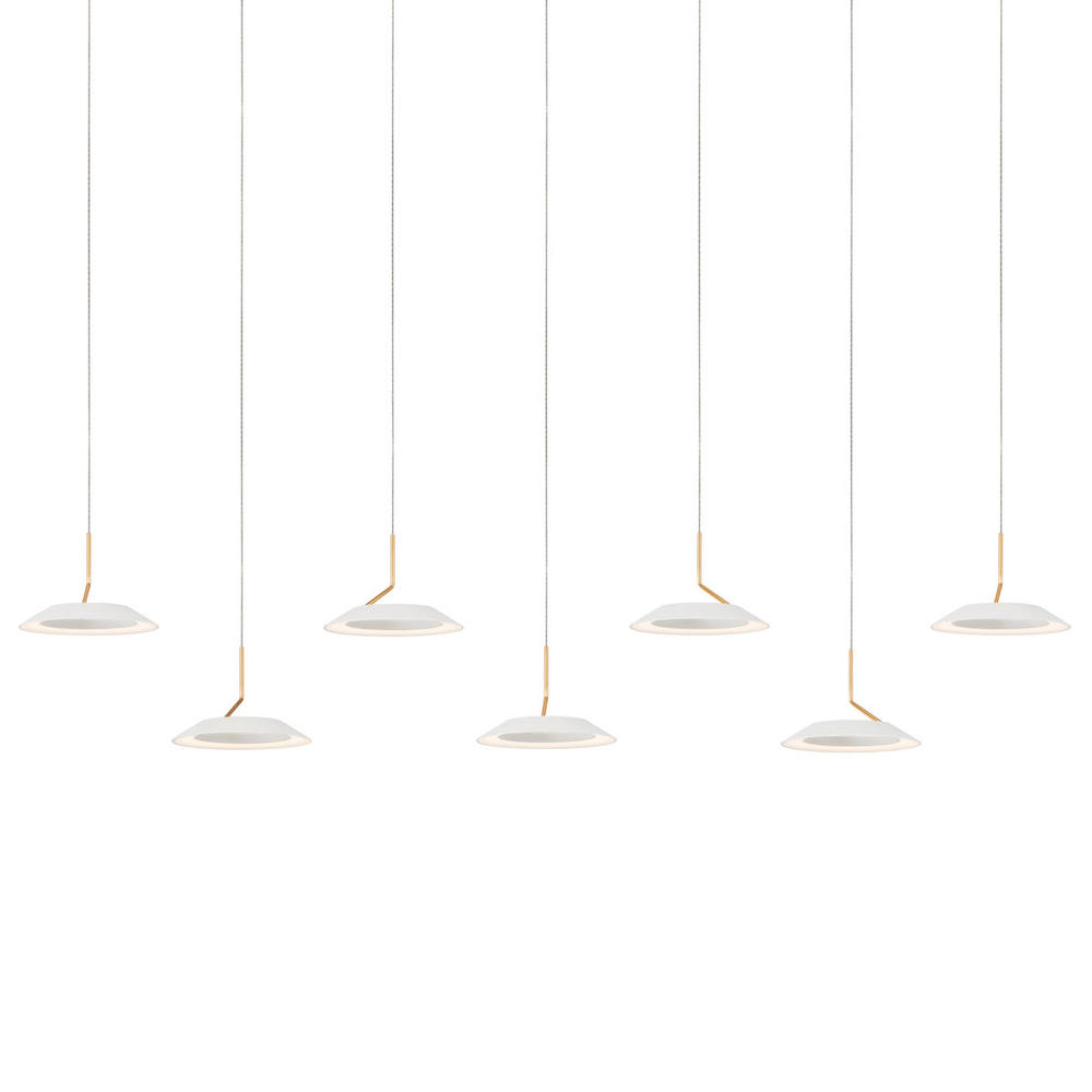 Royyo Pendant (linear with 7 pendants), Matte White with Gold accent, Matte White Canopy