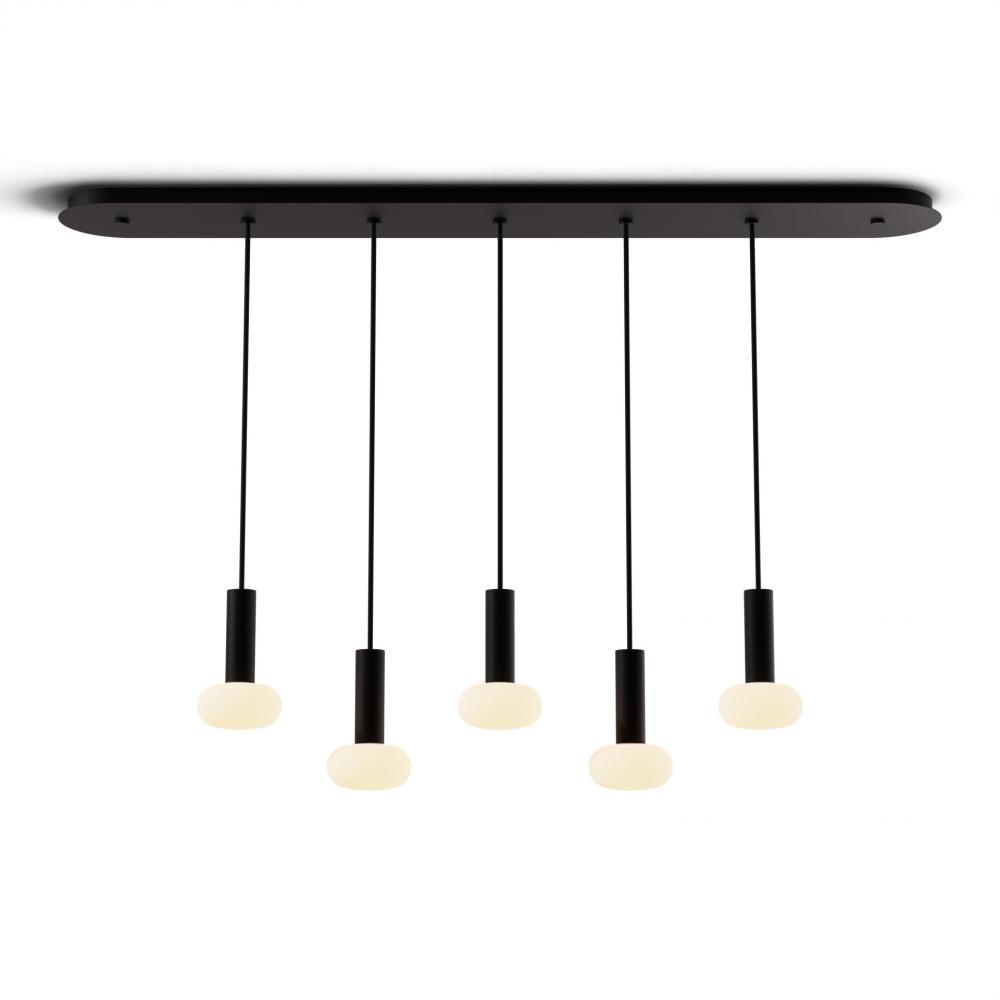 Combi Pendant 6" Linear 5 Combo Matte Black with Matte Black Canopy, Glass Ball attachment, Susp