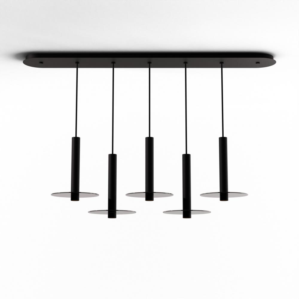 Combi Pendant 12" Linear 5 Combo Matte Black with Matte Black Canopy