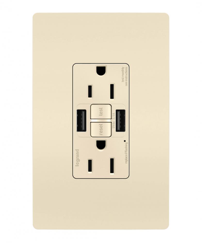 radiant® Tamper-Resistant 15A Duplex Self-Test GFCI Receptacles with SafeLock® Protection, USB Type 