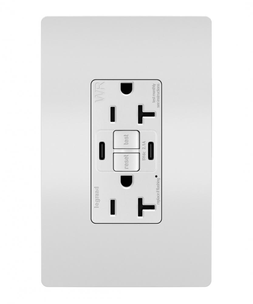 radiant® Tamper-Resistant Weather-Resistant Duplex Self-Test GFCI with USB Type C/C Outlet, White