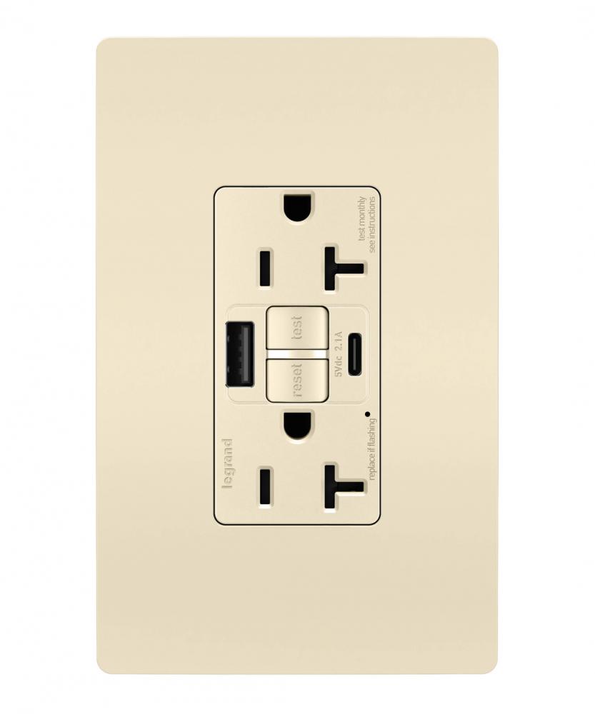 radiant® Tamper-Resistant 20A Duplex Self-Test GFCI Receptacles with SafeLock® Protection, Type A/C 