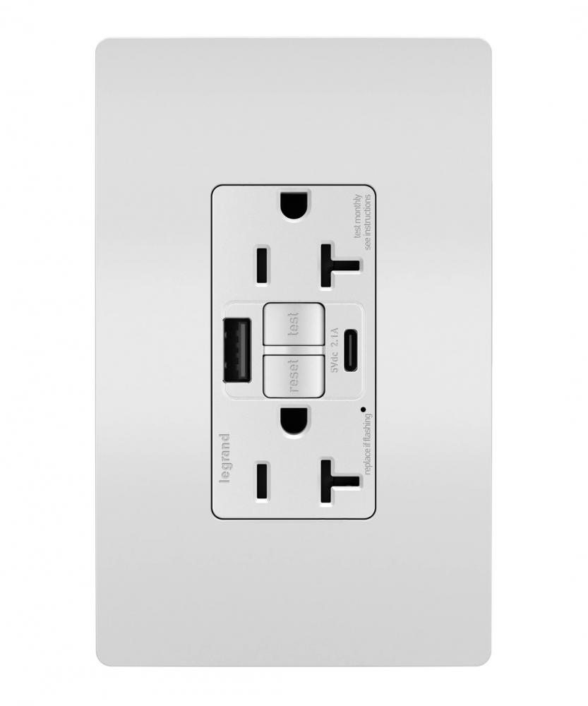 radiant® Tamper-Resistant 20A Duplex Self-Test GFCI Receptacles with SafeLock® Protection, Type A/C 