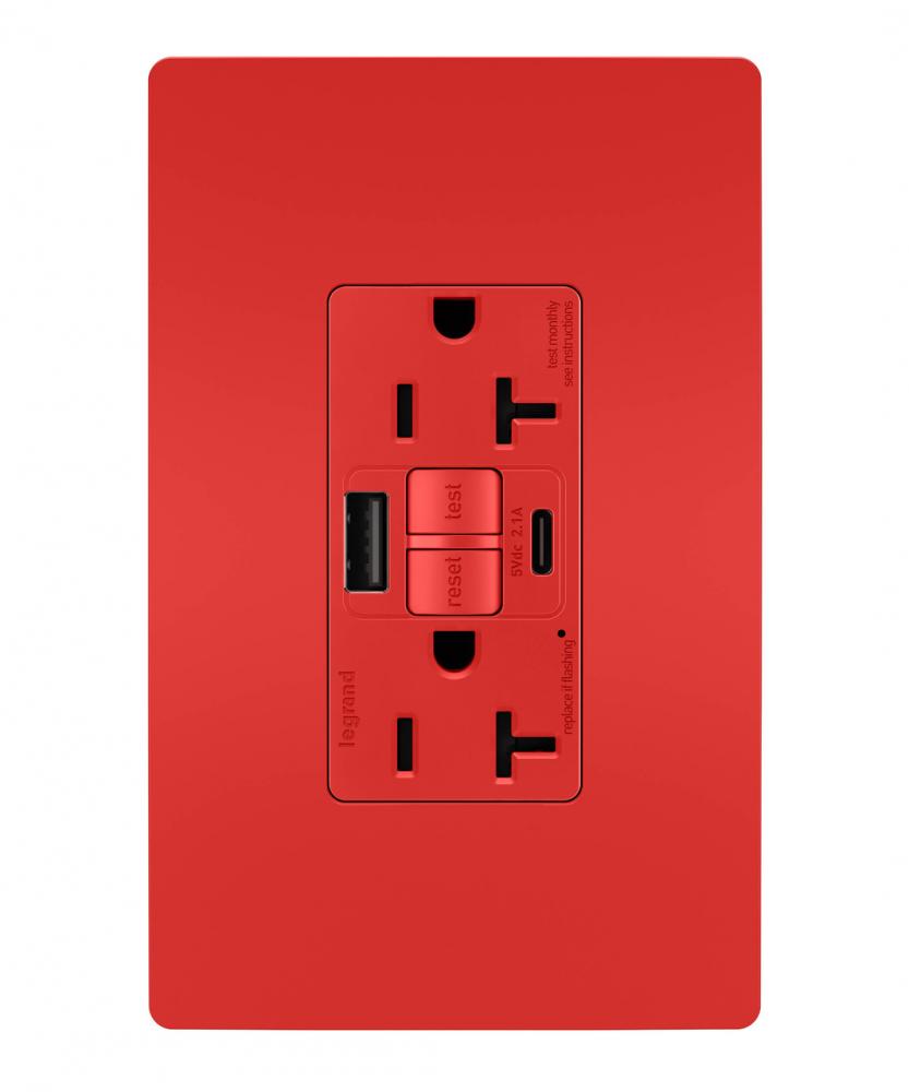 radiant® Tamper-Resistant 20A Duplex Self-Test GFCI Receptacles with SafeLock® Protection, Type A/C 