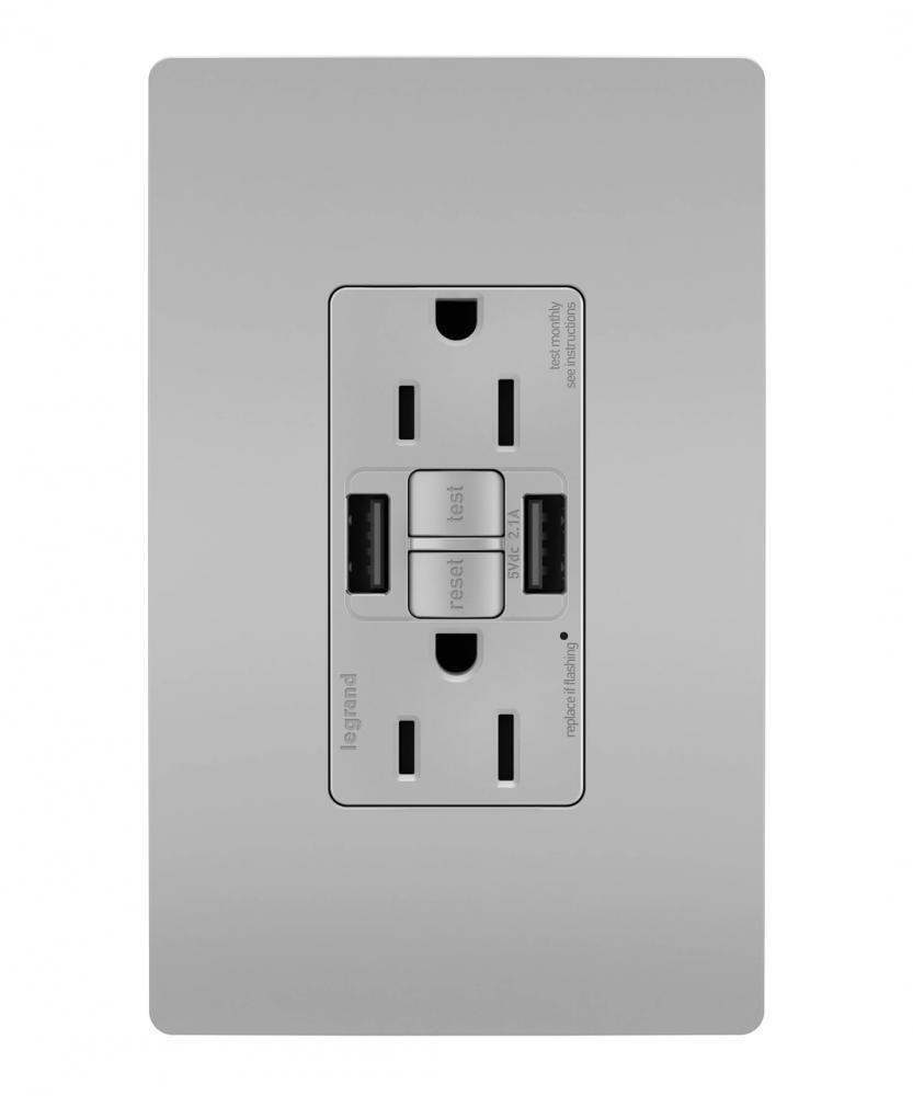 radiant® Tamper-Resistant 15A Duplex Self-Test GFCI Receptacles with SafeLock® Protection, USB Type 