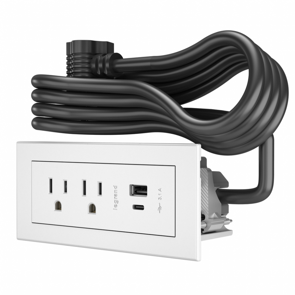 RADIANT FPC USB A/C, 10FT, WH 2 TR OL, 2 USB CHARGING PORTS