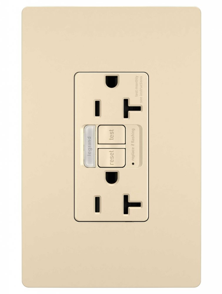 radiant® Tamper-Resistant 20A Duplex Self-Test GFCI Receptacles with SafeLock® Protection and Night 