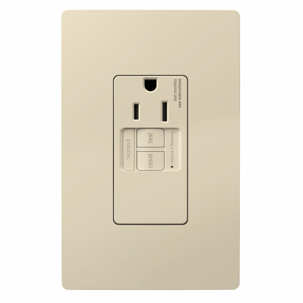 radiant? 15A Tamper-Resistant Self-Test Simplex GFCI Outlet, Light Almond