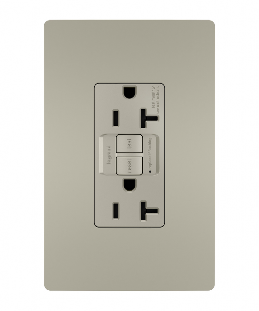 radiant® Tamper-Resistant 20A Duplex Self-Test GFCI Receptacle with SafeLock® Protection, Nickel CC