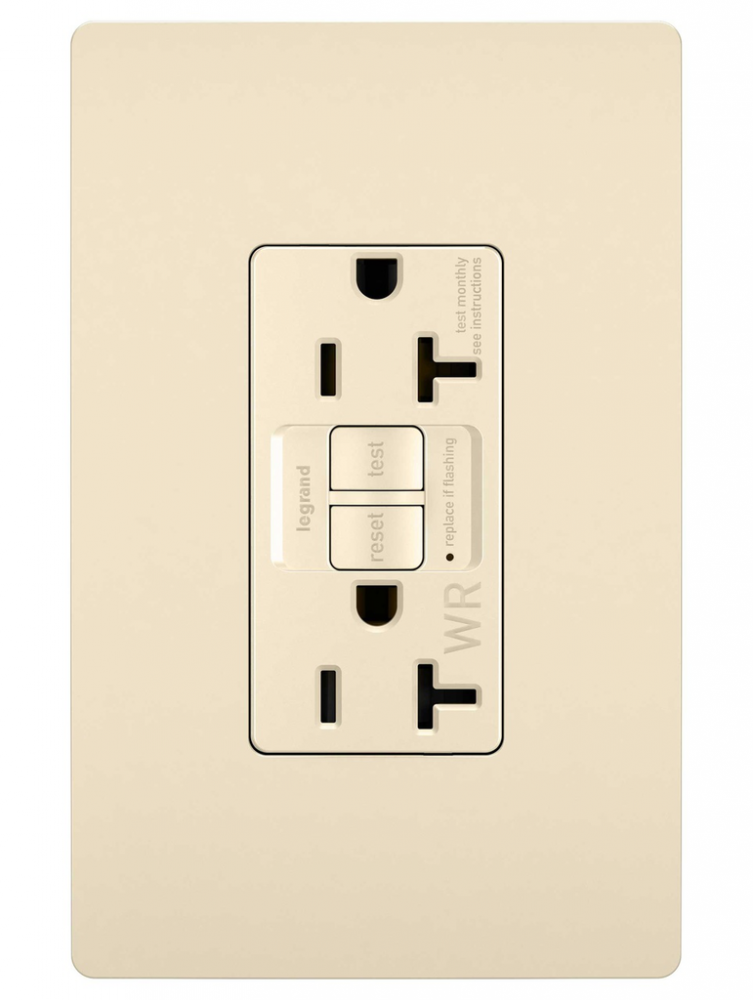 radiant? 20A Tamper Resistant Outdoor Self Test GFCI Outlet, NAFTA Compliant, Light Almond