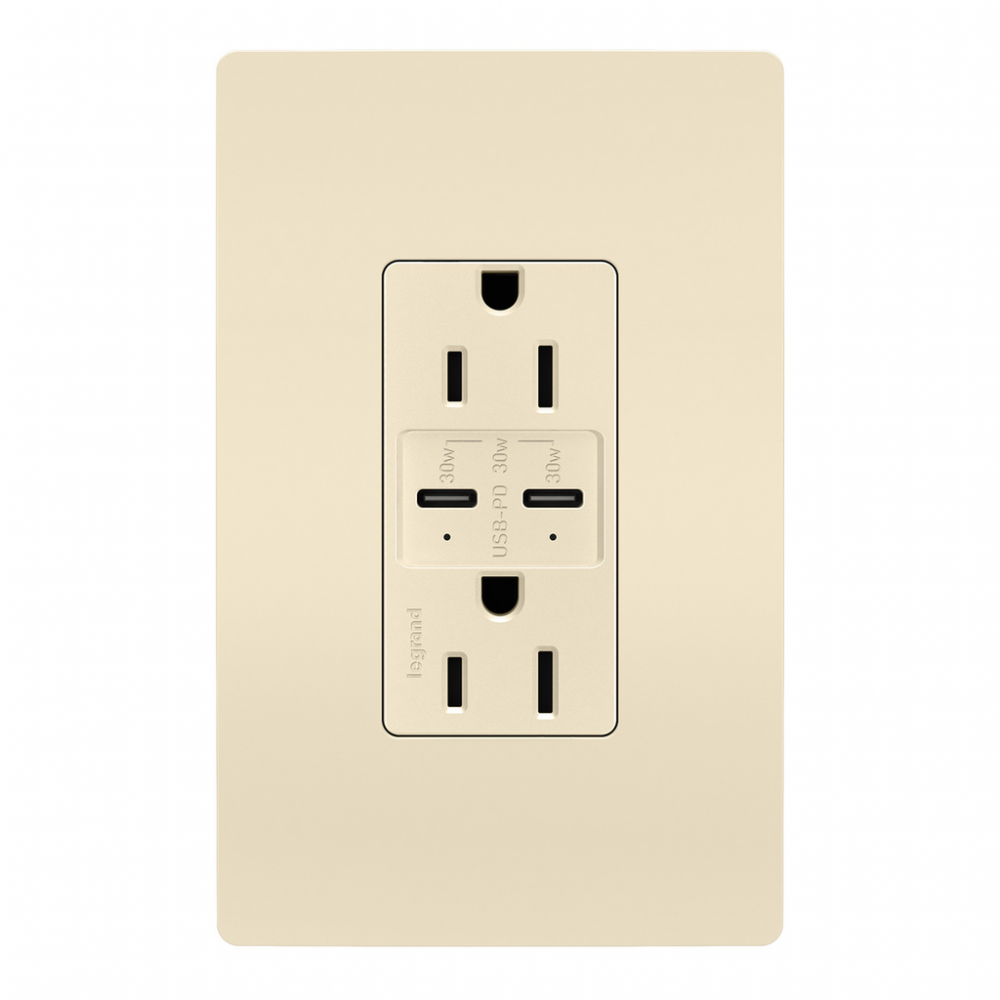 radiant® 15A Tamper Resistant Ultra Fast PLUS Power Delivery USB Type C/C Outlet, Light Almond