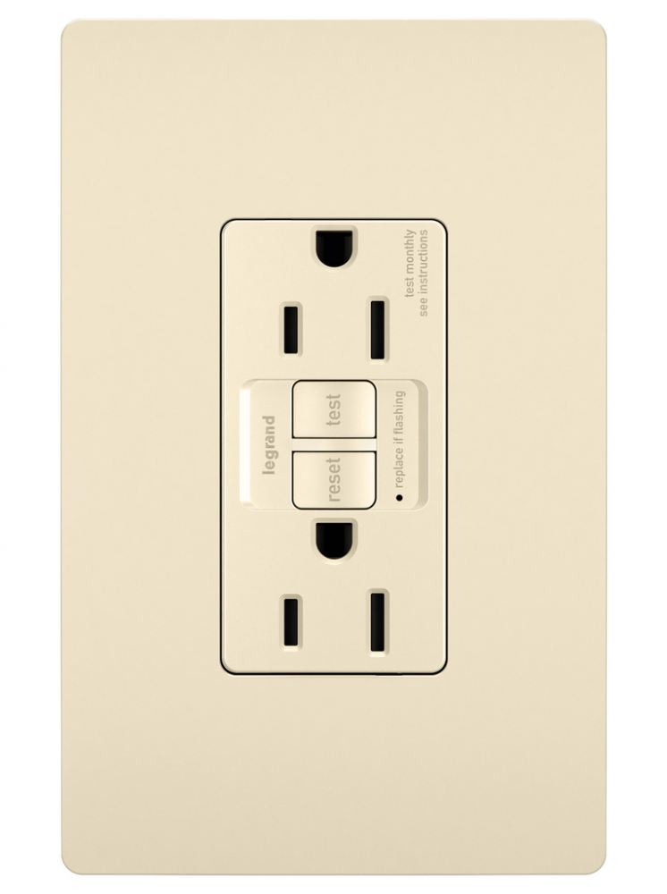 radiant® Tamper-Resistant 15A Duplex Self-Test GFCI Receptacles with SafeLock® Protection, Light Alm