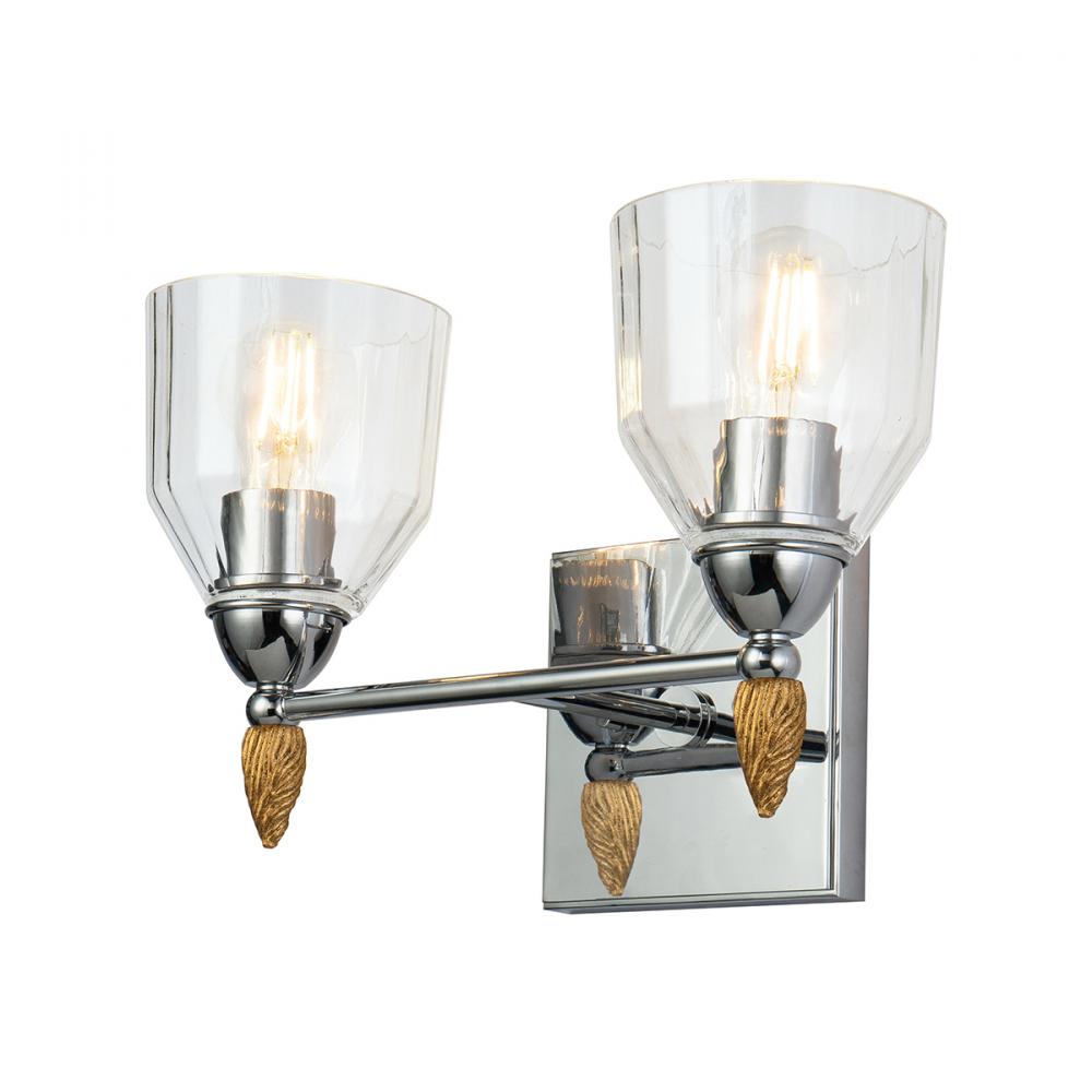 Felice 2 Light Vanity Light In Silver With Gold Accents