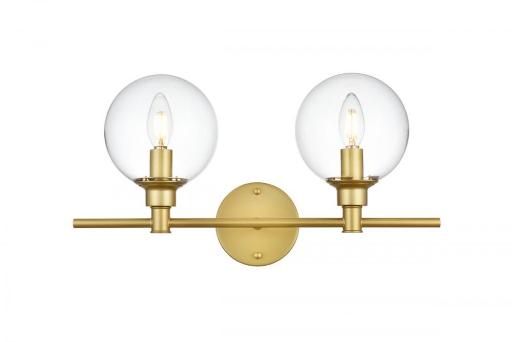 Jaelynn 2 Light Brass and Clear Bath Sconce