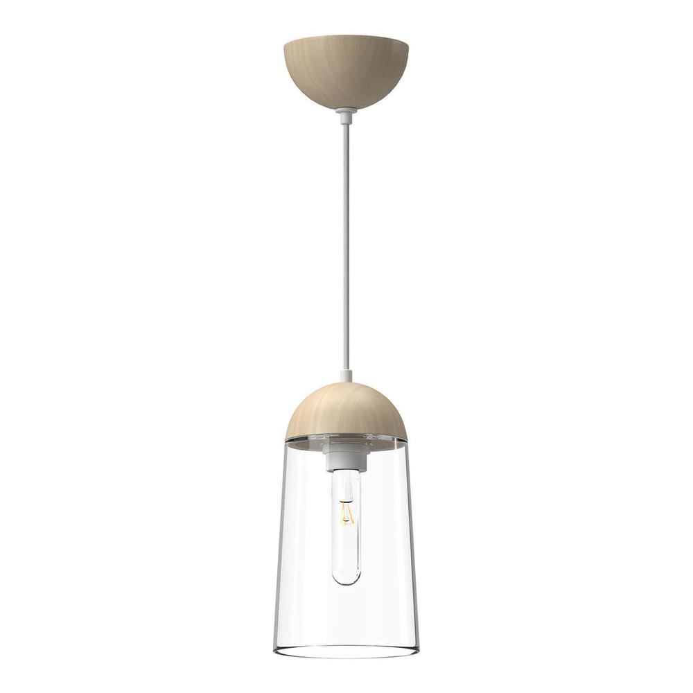 Emil 6-in White/White Oak 1 Light Pendant