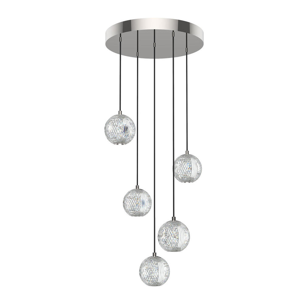 Marni 5 Head Polished Nickel LED Multi Pendant