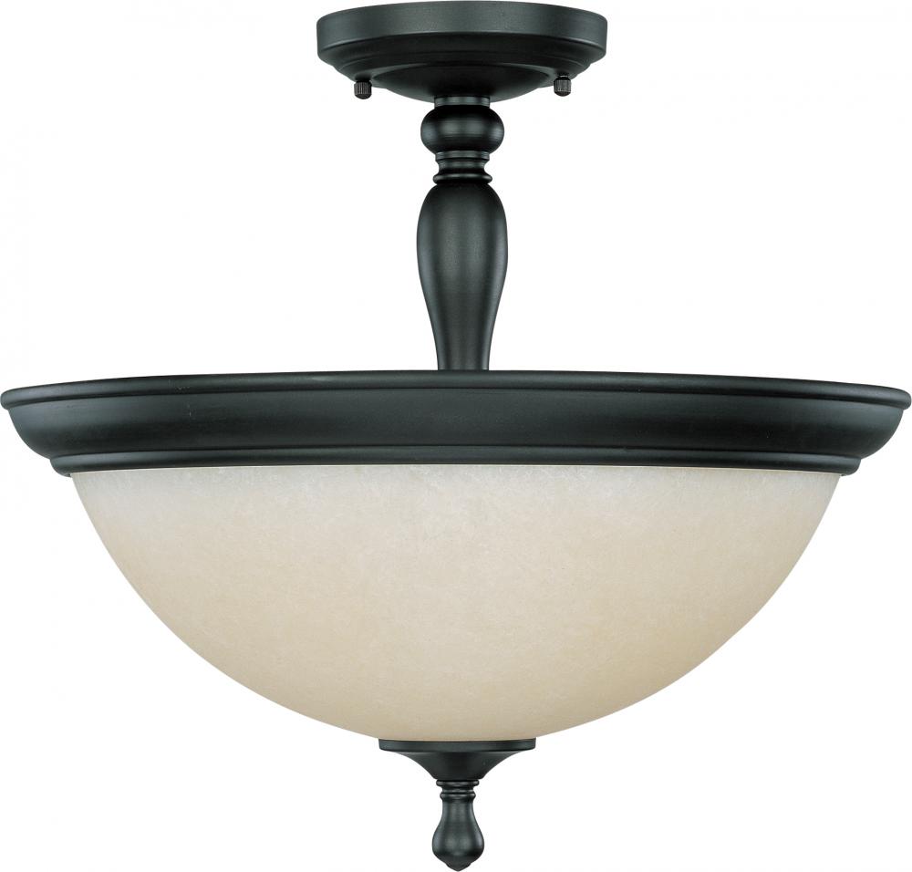 3-Light Semi Flush Light Fixture in Aged Bronze Finish with Biscotti Glass