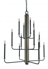 Framburg 5412 Mblack - 12-Light Matte Black With Grey Oak Accents Loft Foyer Chandelier