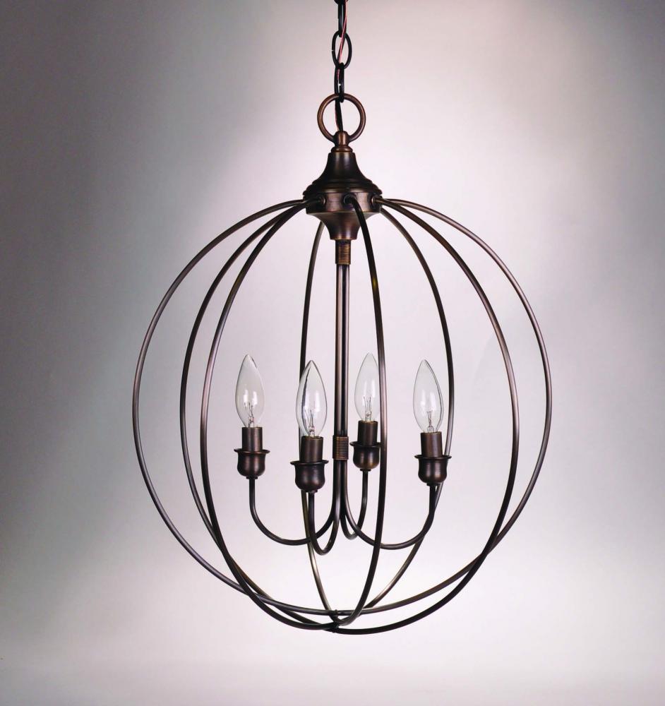 Hanging Circle Chandelier Dark Antique Brass 4 Candelabra Sockets