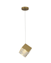 Bethel International Canada GL445P8BR - 1-Light Brass Cubed Pendant With A Clear Distorted Glass Shade