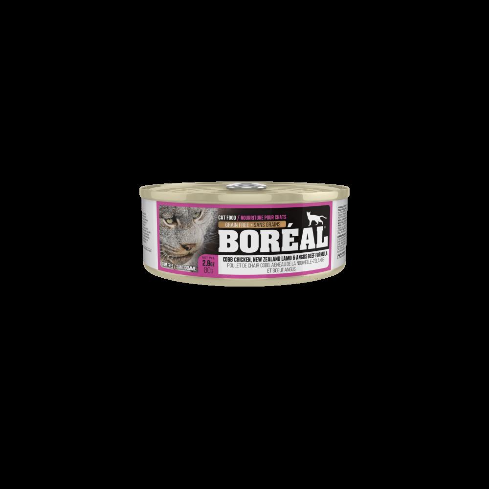 Boréal Cobb Chicken, New Zealand Lamb,  Angus Beef Formula Canned Cat